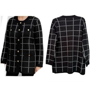 NWT Anne Klein Black & White Grid Blazer/Checkered Cardigan/ Soft Sweater M